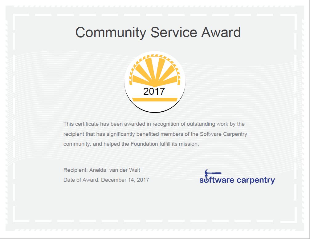 Anelda's award certificate